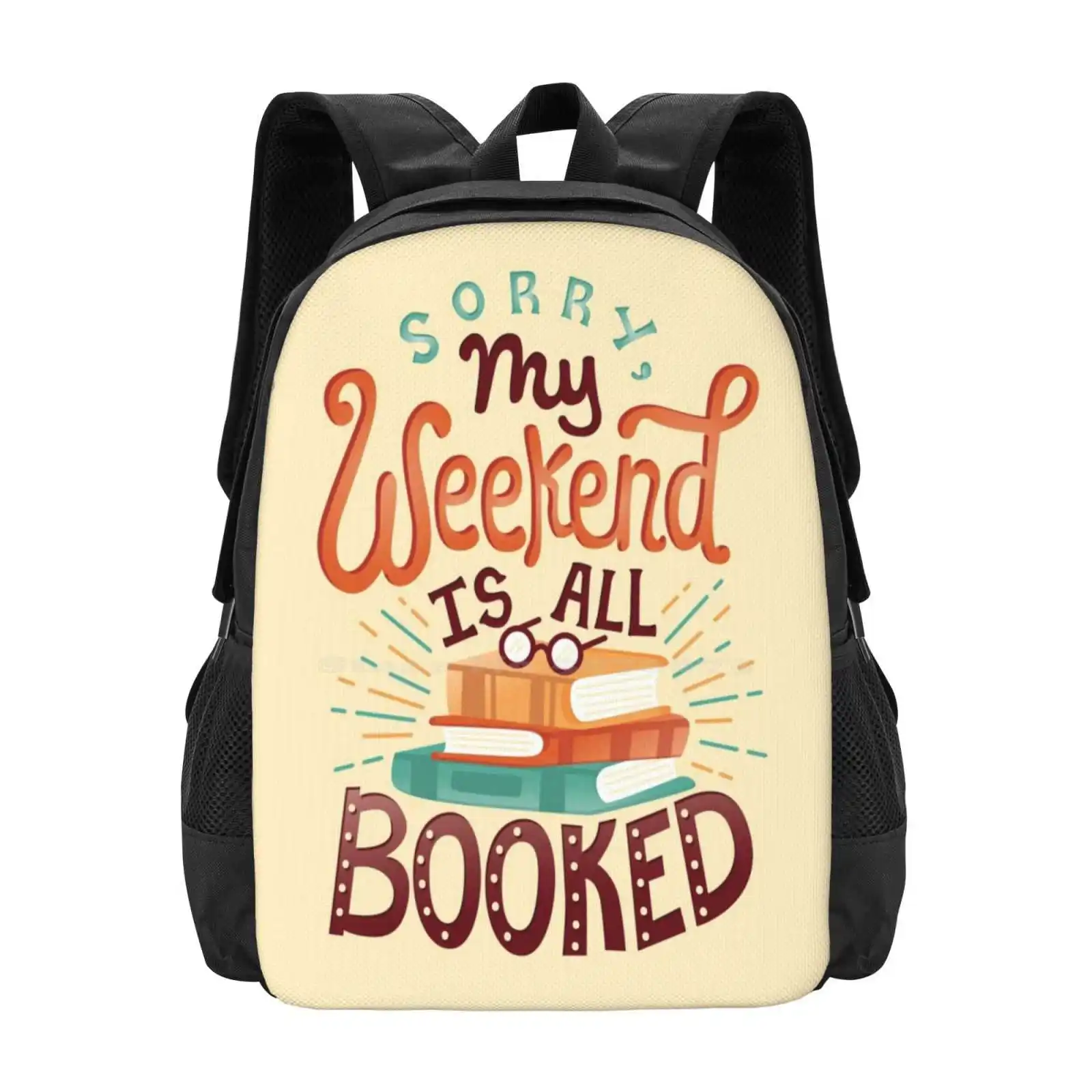 

I'M Booked Large Capacity School Backpack Laptop Bags Bookworm Book Lover Books Reading Reader Hand Lettering Weekend Booked