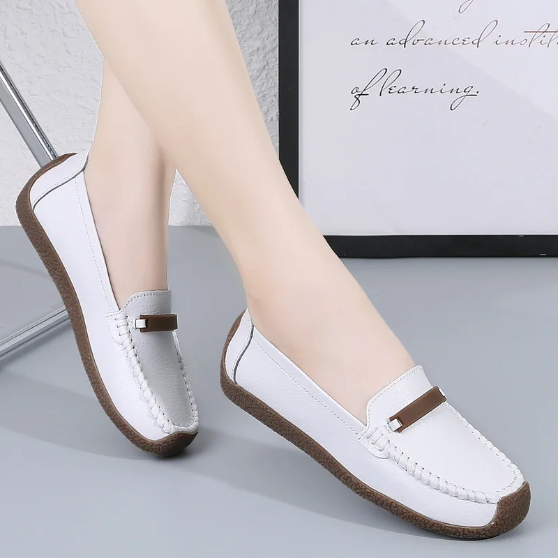 Minimalist Leather Women's Loafers with A Cattle Tendon Sole That Is Slip-resistant and Wear-resistant