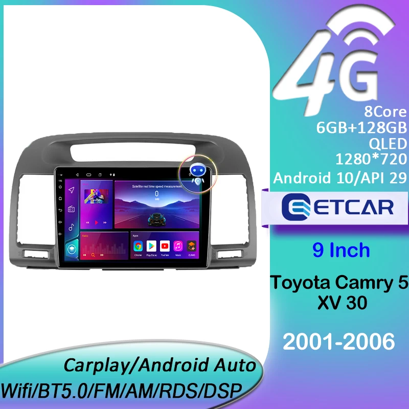 

Автомагнитола ETCAR 9 дюймов для Toyota Camry 5, XV, 30, 2001-2006, 2Din, Android, Ai, голосовой, мультимедийный видеоплеер, навигация, GPS-плеер