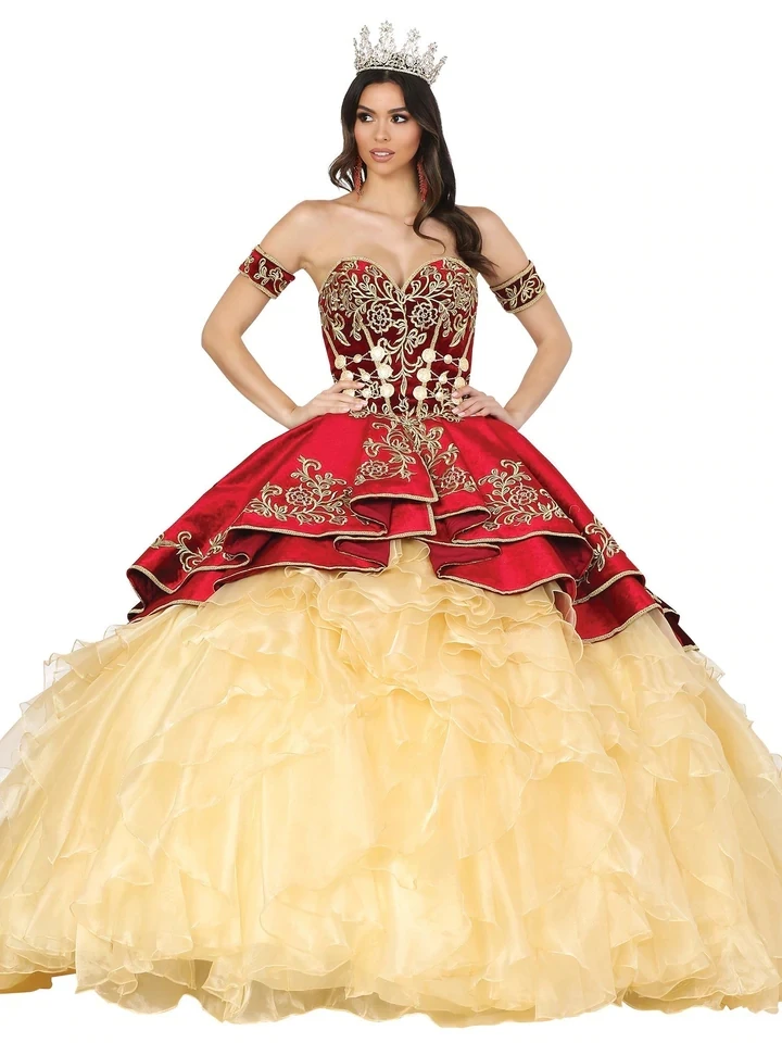 

Gold Charro Quinceanera Dresses Ball Gown Sweetheart Organza Appliques Mexican Sweet 16 Dresses 15 Anos