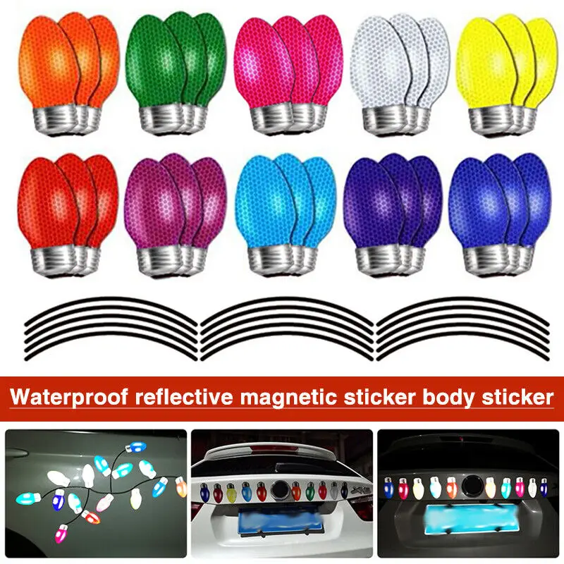 

45Pcs Christmas Car Refrigerator Sticker Magnetic Decal Decorations Reflective Bulb Light Shaped Sticker Magnets Light Bulb