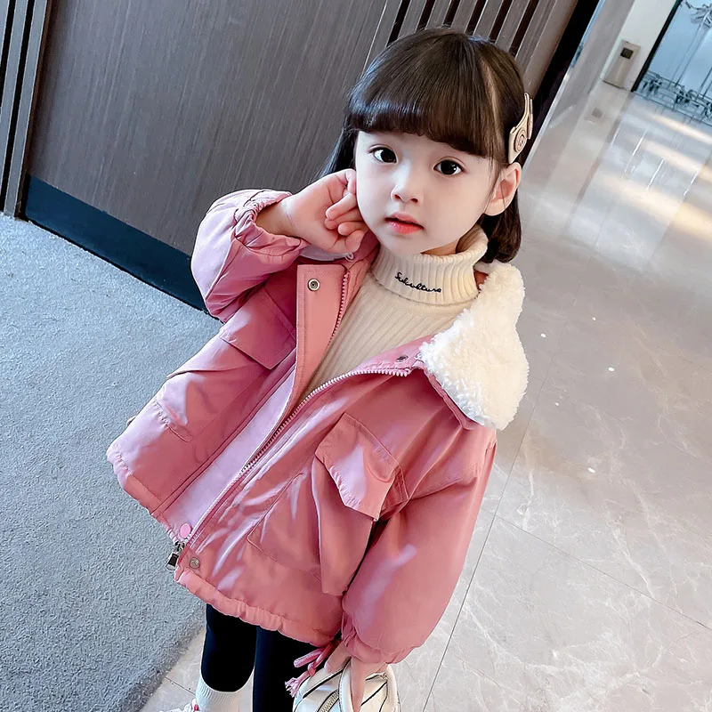 

Зимняя одежда для маленьких девочек 2022, утепленные теплые куртки для девочек, теплые детские парки, розовые куртки-бомберы, хлопковая верхн...