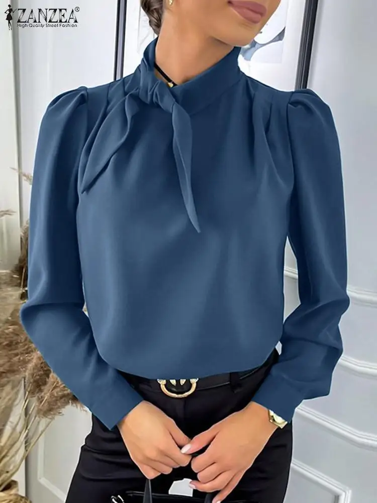 

Office Elegant Solid Shirt Oversized Casual Bow Collar Chemise Femme Women's Spring Fashion Tops 2022 ZANZEA Long Sleeve Blouse