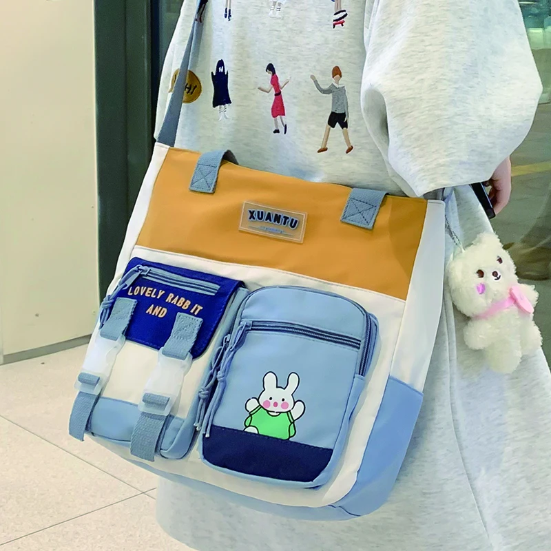 

Cute Girl Nylon Shoulder Bag Teenagers Solid Color Crossbody Bag Female Student Large Capacity Messenger Bag Lady Canvas Handbag
