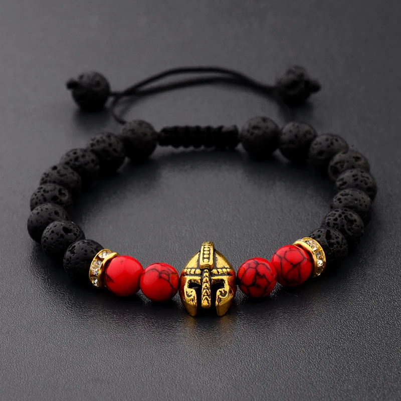 

2020 Drop Shipping Roman Knight Spartan Warrior Gladiator Helmet Bracelet Men Stone Bead Bracelet Mala Yoga Elastic Bracelet