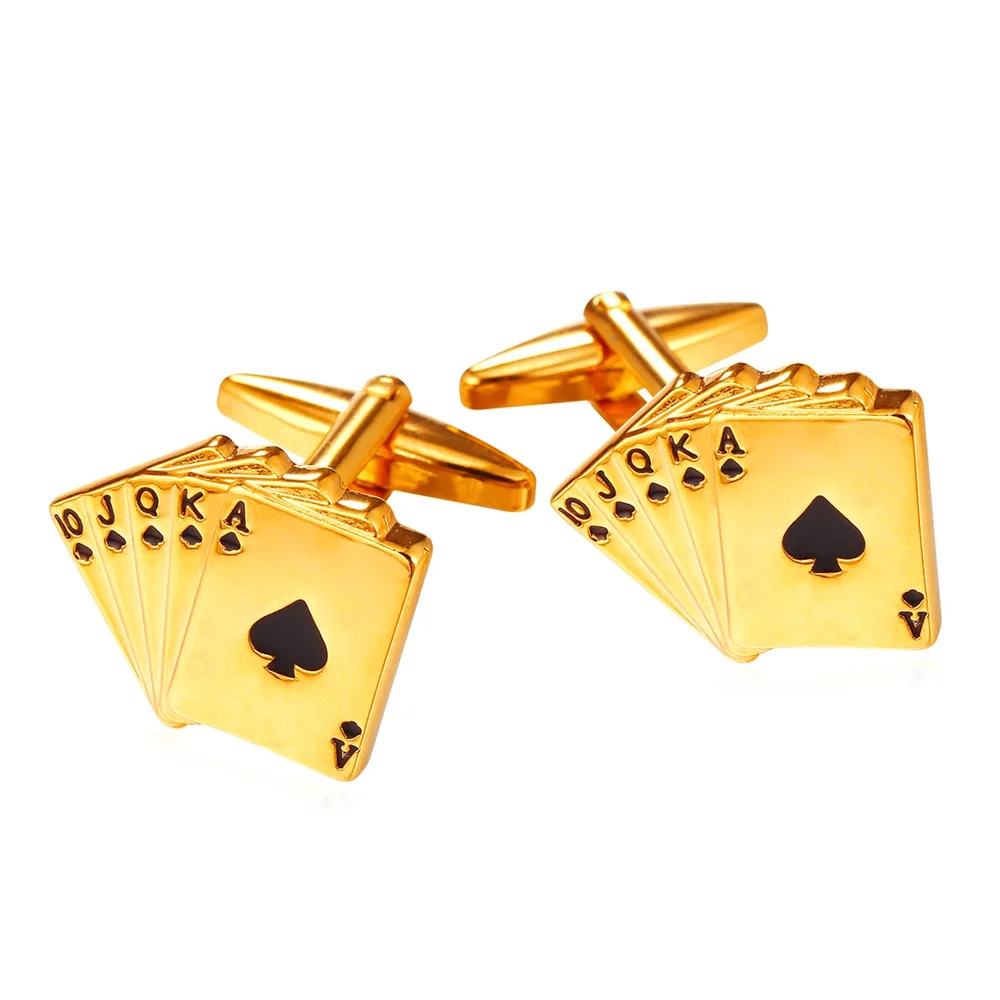 

Collare Poker Player Cufflinks For Mens Gold Color Men Jewelry Playing Cards Cufflinks High Quality Wholesale Cuff links C107