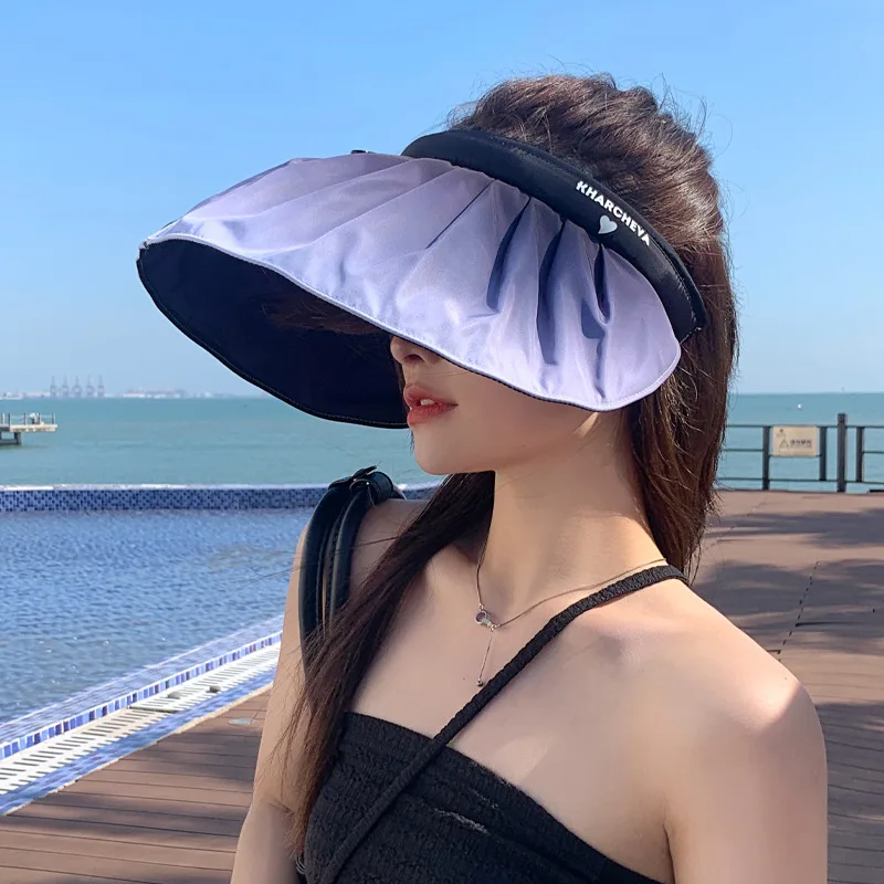 

Korean Style Summer Hat Female Gradient Color Hair Clip Zipper Sun Hat Breathable Sun Protection Topless Hat Outdoor Sun Hat