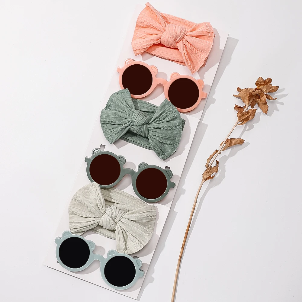 

2Pcs/Lot Fashion Sunglasses Cute And Soft Nylon Elastic Headband Sets For Babies Girls Headwear Chlidren Hair Accessories