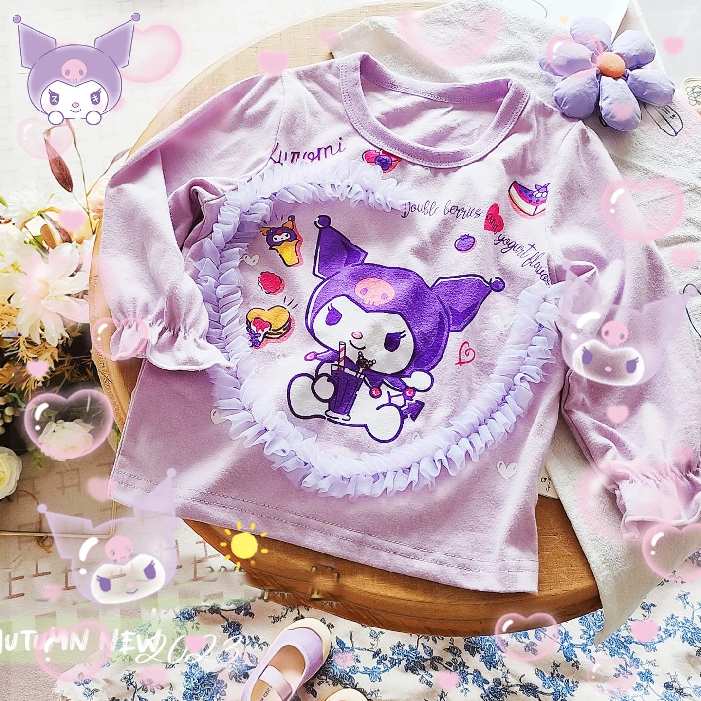 

Kuromi Kids T-Shirt Kawaii Cotton Tops Cartoon Undershirt Soft Stylish Anime Sanrioed Delicate Lovely Girls Gift Spring Cloth