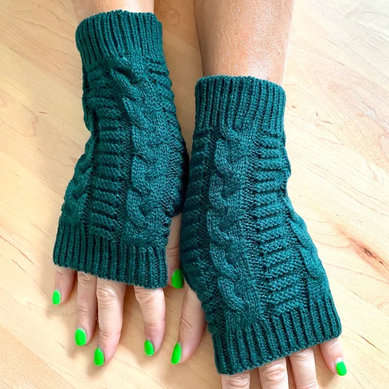 

Женские Стильные теплые зимние перчатки, вязаные крючком рукавицы из искусственной шерсти, теплые перчатки без пальцев, женские перчатки с узором