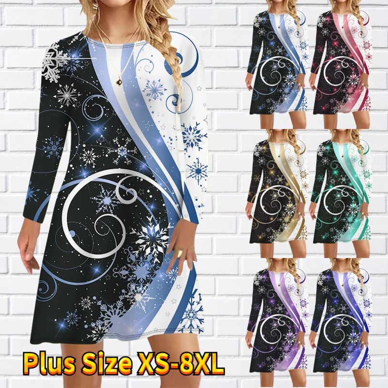 

2022 Female Round Neck New Design Printing Dress Sexy Long Sleeve Skirt Midi Skirt Autumn Winter Women Simple Style Slim Skirt