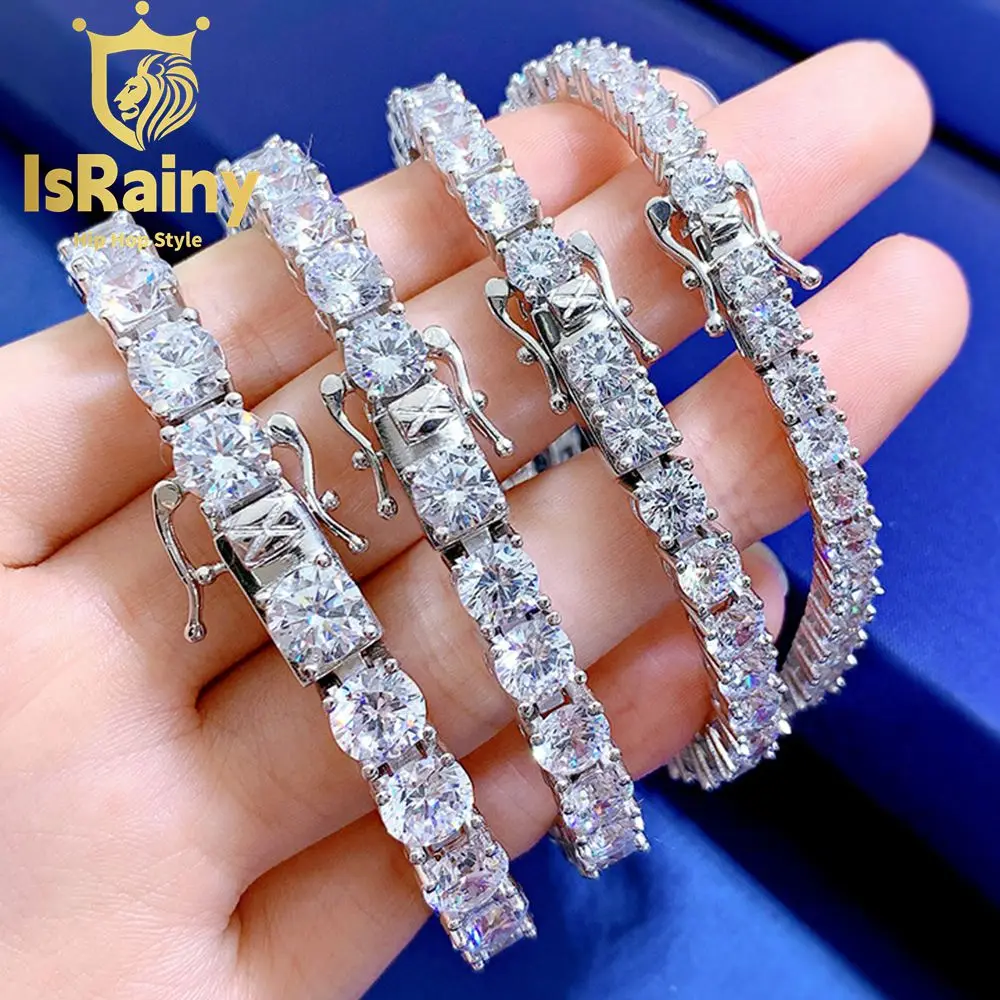 

IsRainy Hip Hop Rock 100% 925 Sterling Silver High Carbon Diamonds Lab Sapphire Tennis Chain Bracelets Fine Jewelry Wholesale