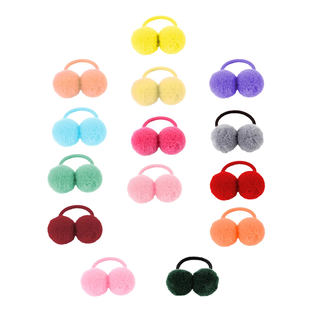 

Hair Ties Pomplush Girlsband Fluffy Girl Baby Holder Elastic Rings Double Pompom Ponytail Holders Ring