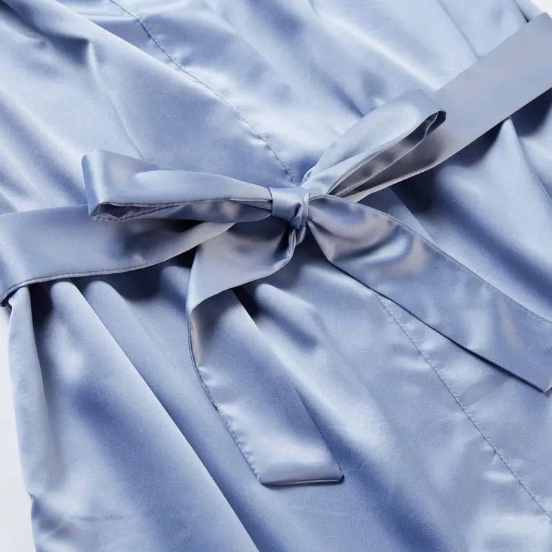 YUXINBRIDAL 2020 dusty blue Women Long Matt Satin Lace Robes Bridal Kimono Bride Robes Bridesmaid Robes Wedding Party Sleepwear