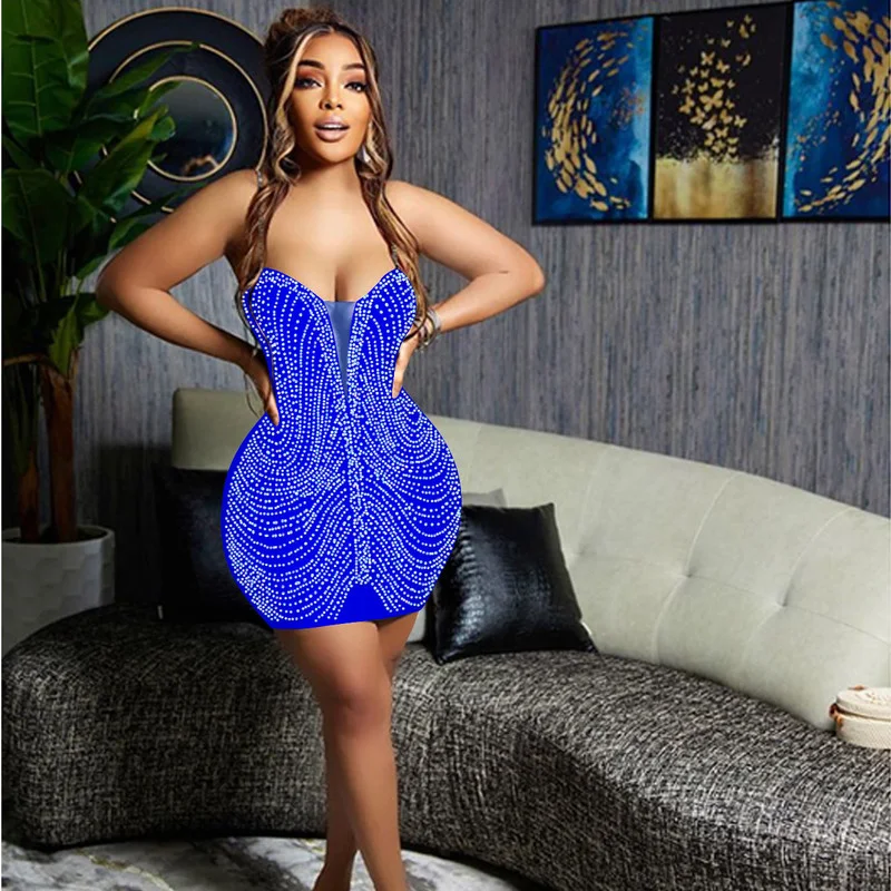 

WUHE Sparkly Diamonds Sexy Dress Women Night Party Spaghetti Strap Black Mini Dress Backless Sleeveless Elegant Bodycon Dresses