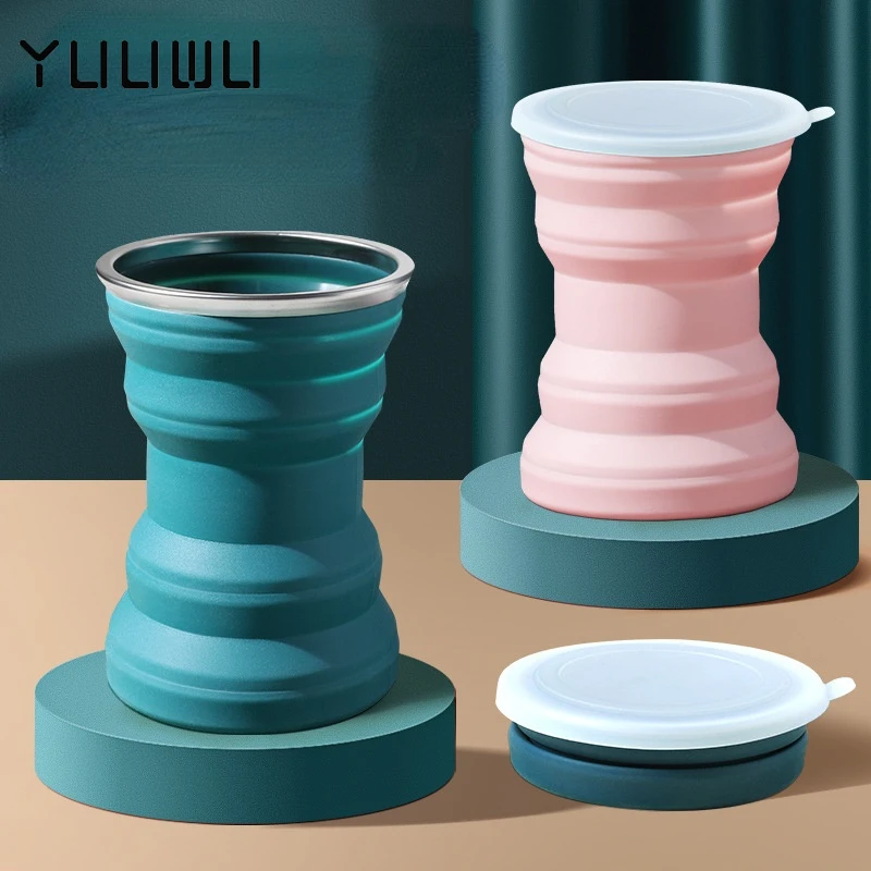 

Folding Water Bottle Cup 320ml Foldable Silicone Coffee Drinking Cups Mugs Collapsible Sport Travel Mug Folding Water Cup
