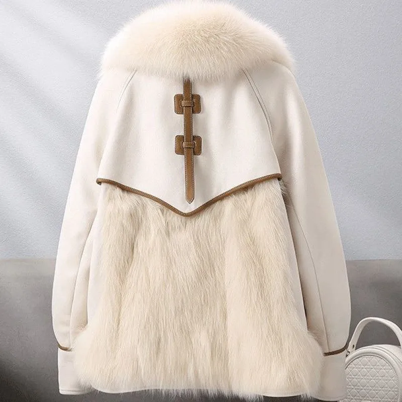 Зимнее замшевое пальто из искусственного меха для женщин 2023 Новинка пушистые