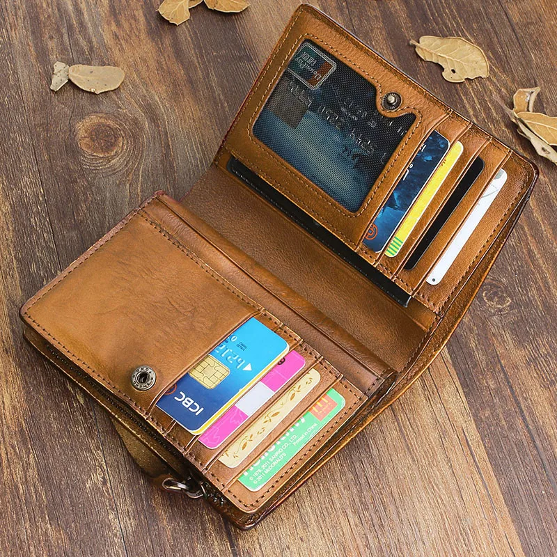 Vintage fashion handmade designer first layer cowhide genuine leather wallet simple casual outdoor short purse for men women