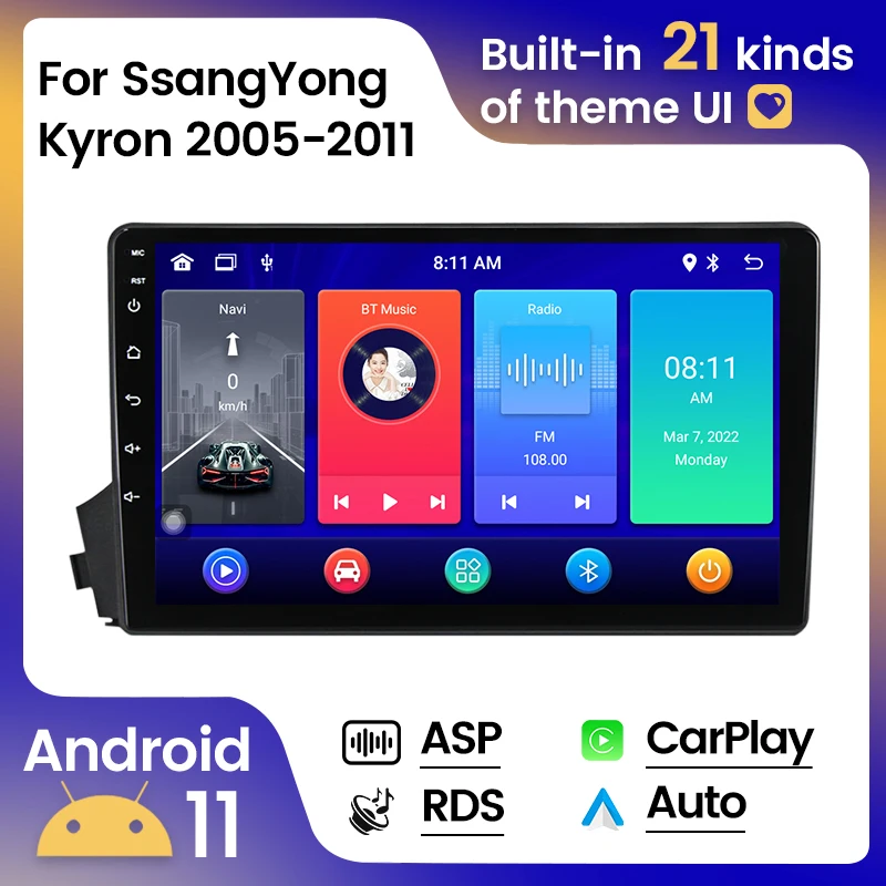 

Автомобильный радиоприемник на Android 11 8G 128G с экраном для Ssangyong Actyon Kyron 2005-2011 стерео Мультимедийный Плеер Carplay + Авто WIFI RDS DSP