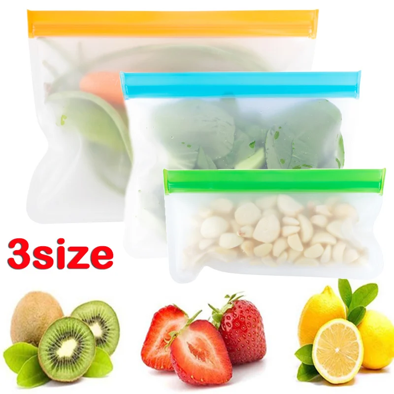 

Silicone Bag PEVA Silicone Food Storage Bag Containers Leakproof Reusable Shut Bag Fresh Bag Food Fruit Bag Storage Bag