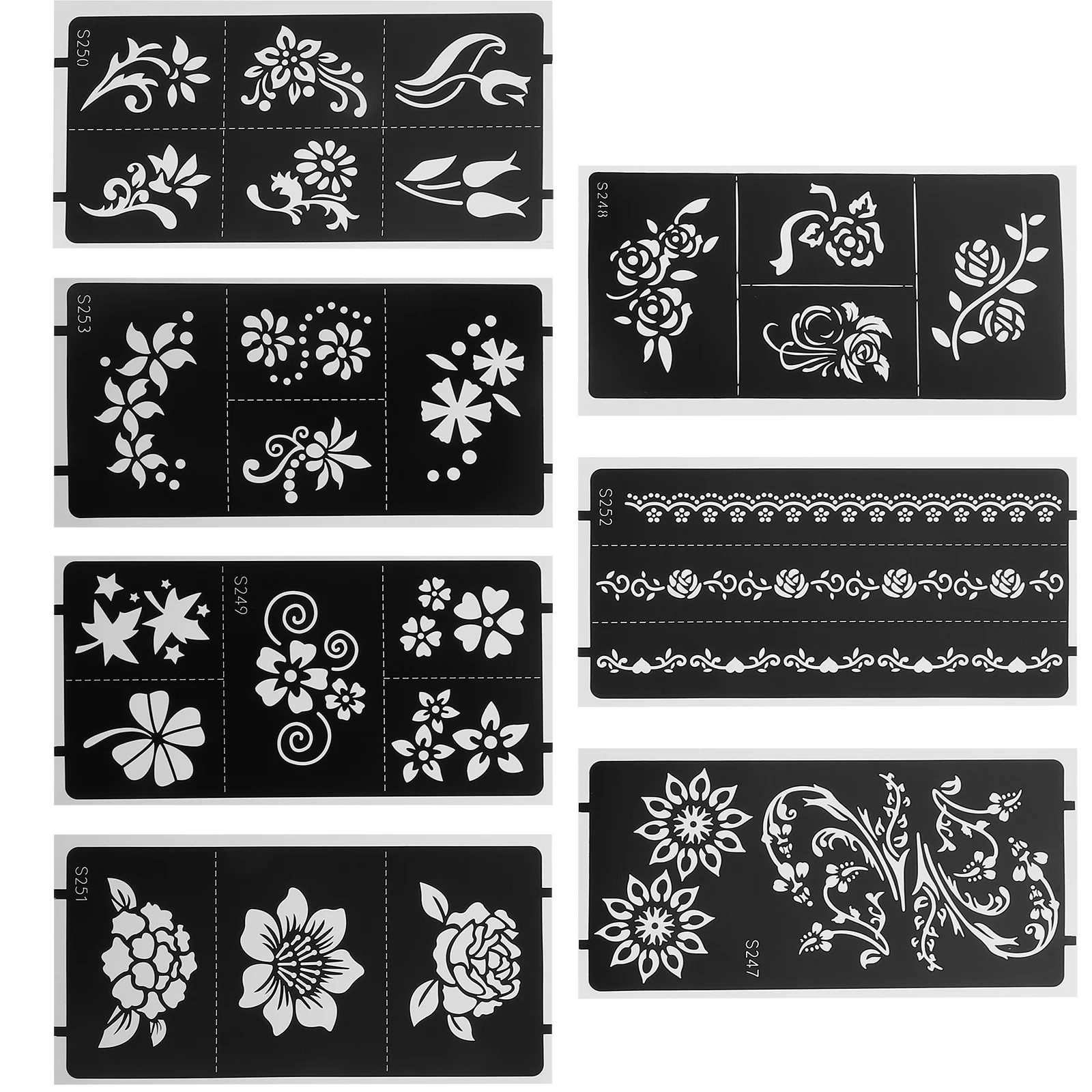 

7 PCS Tattoo Template Stencils Face Painting Hollow Tattoos Flowers Drawing Small Black Pvc Temporary Adults Hollow-out