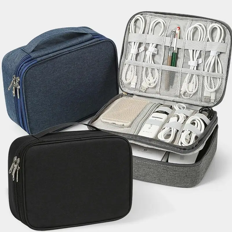 

Сумка-Органайзер для кабелей, портативная водонепроницаемая сумка для хранения цифровых кабелей и зарядных устройств, для электроники, трехслойная сумка для кабелей и проводов