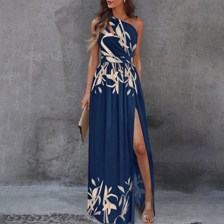 

Women Sleeveless One Shoulder 2022 Autumn Summer Elegant Evening Party Bodycon Midi Dress Sexy Backless Wedding Gowns Dress