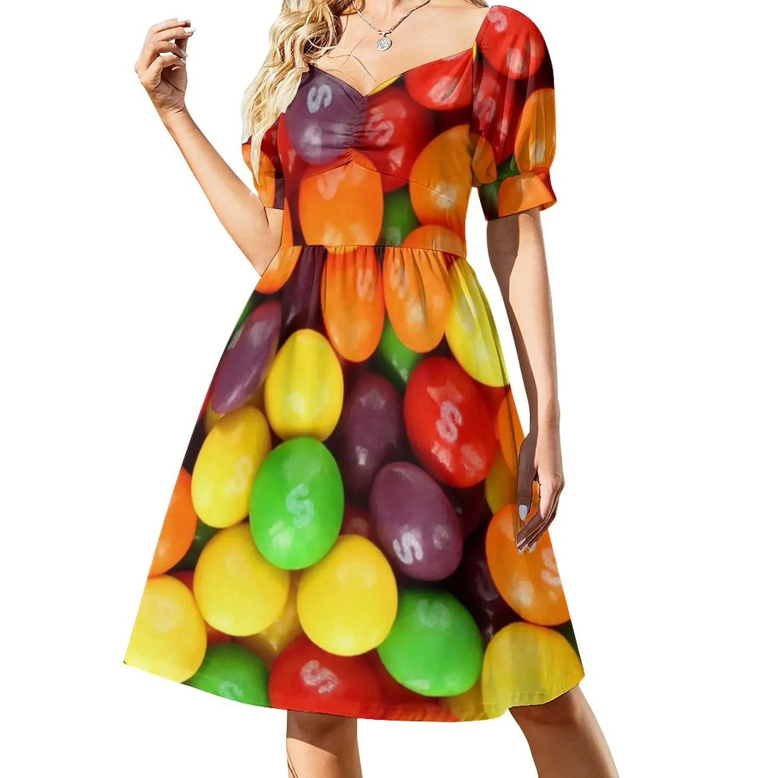 Skittles Платье с короткими рукавами Летняя женская одежда Женские платья юбка