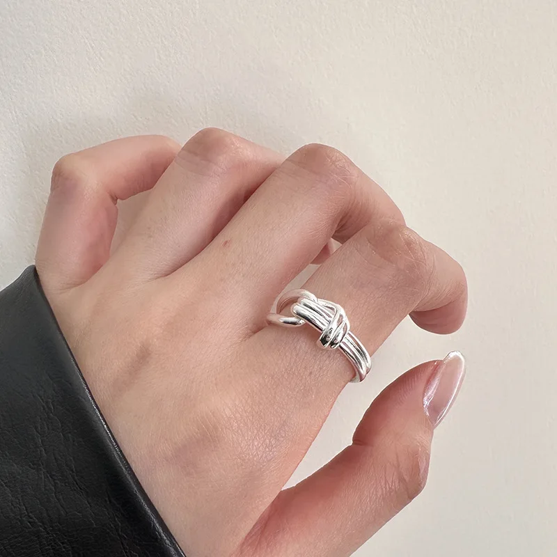 

925 Sterling Silver Simple Gold Color Punk Line Rings for Women Geometric Fashion Adjustable Handmade Party Daily Jewelry Gift