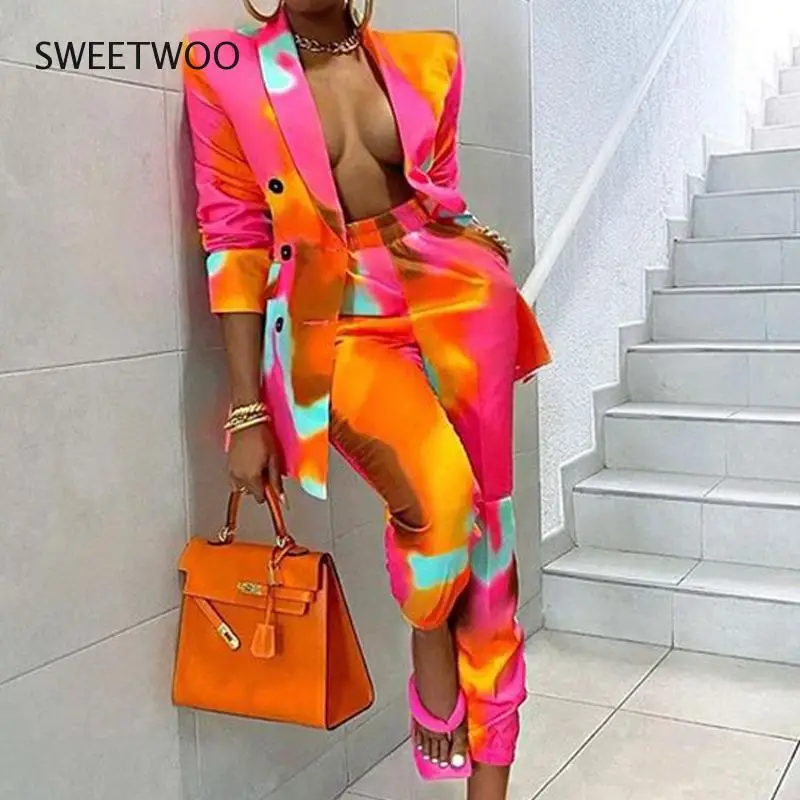 

2022 New Women Blazer + Pants Sets Two Piece Spring Autumn Fashion Work Pant Suits OL Single Breasted Jacket Formal Suit