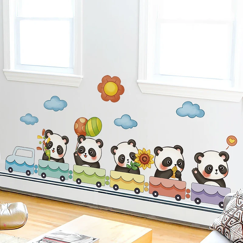 

Pandas Animals Wall Stickers DIY Clouds Train Wall Decal for Kids Room Baby Bedroom Kindergarten Nursery Home Decoration