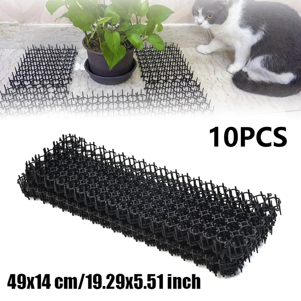 

10Pcs 19.29x5.51inch Cat Scat Mats Spike Anti-Cat Pest Deterrent Garden Repellent Animal Scarer With Plastic Spikes Pets Supply