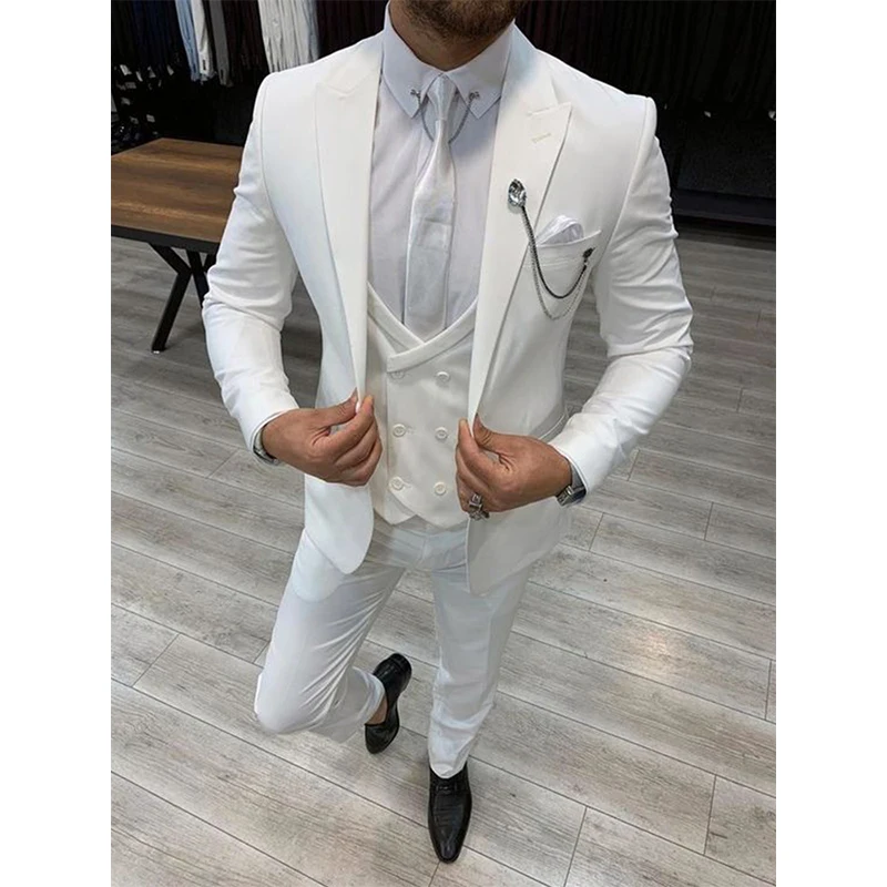 Men's Suits Lapel Collar Tuxedos Slim Solid Color Custom Jackets Vest Pants Fashion Formal Social Banquets  Suits For Men