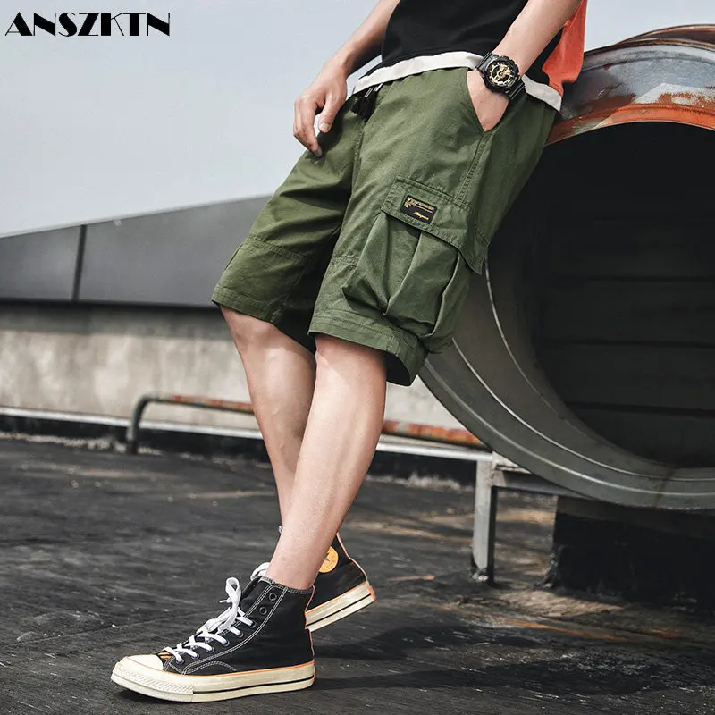 

ANSZKTN Men's casual sports tooling simple solid color loose summer thin style medium pants trend five cent shorts