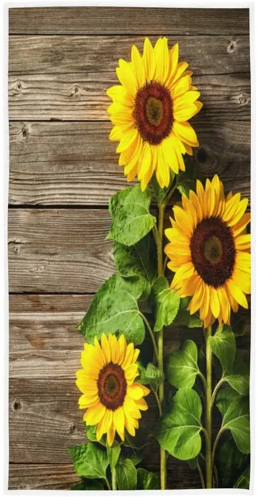 

Face Towel Autumn Sunflowers On Wooden Board Hand Towel Yoga Gym Cotton Face Spa Towels Absorbent Multipurpose for Bathroom Kitc