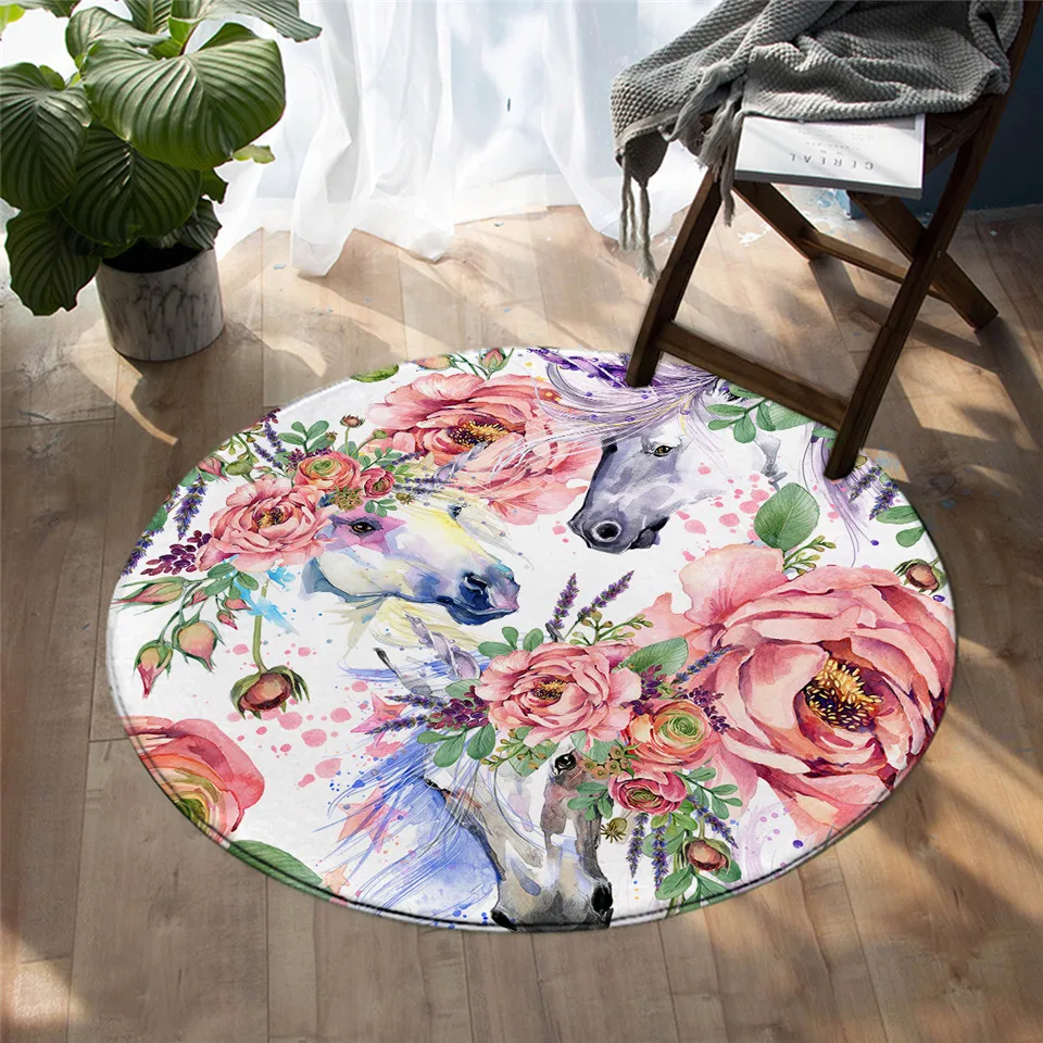 

Animal Horse Floor Mats Round Rugs Luxury Pentium Mustang Rug Home Decor Floor Mats