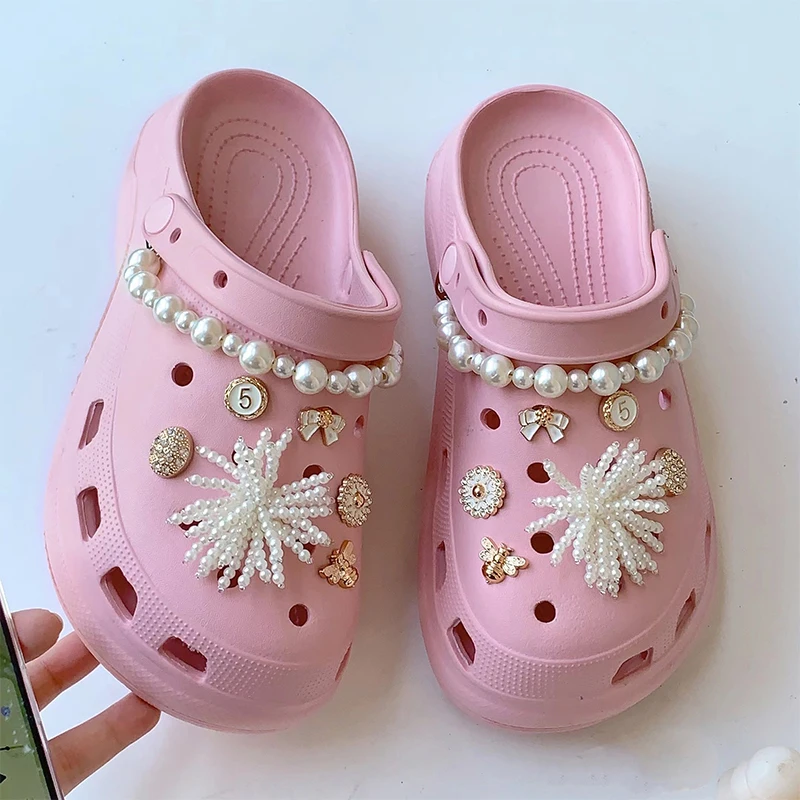 

16PCS/Set DIY Pearl Croc Shoes Charms Luxury Bling Chain Shoe Decoration Buckle For Women Girls Croc Gift Shoelace Accessories