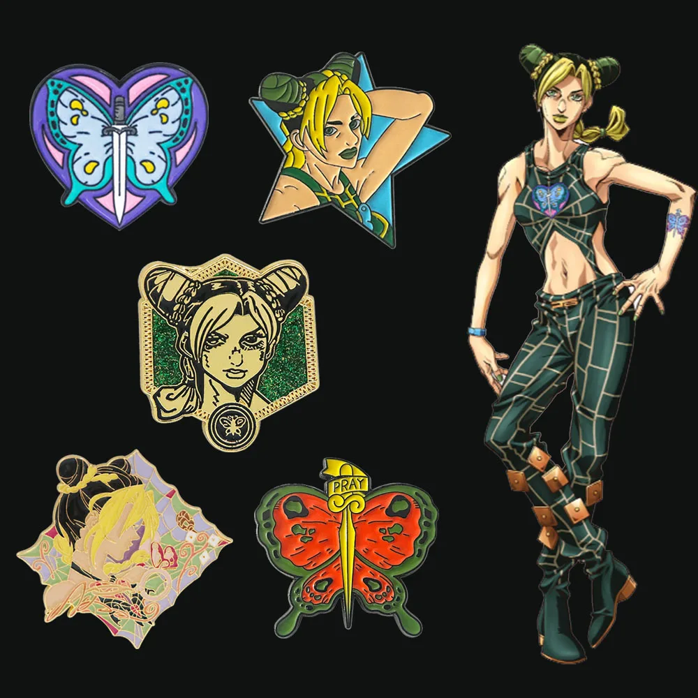 

Anime JoJos Bizarre Adventure Stone Ocean Brooch Jolyne Cujoh Butterfly Pin Figure Badge for Clothes Bag Accessories Jewelry