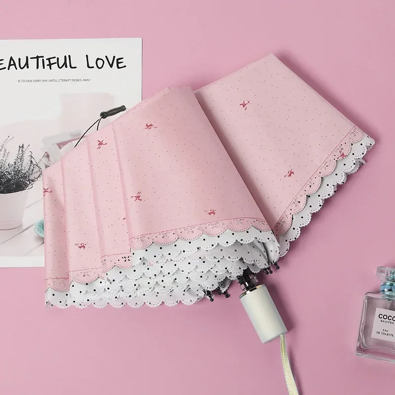 

Lace Sunscreen Umbrella Sunshade Small Fresh Thickened Black Glue Anti-ultraviolet Simple Elegant Young Lady Cute Sun Umbrella