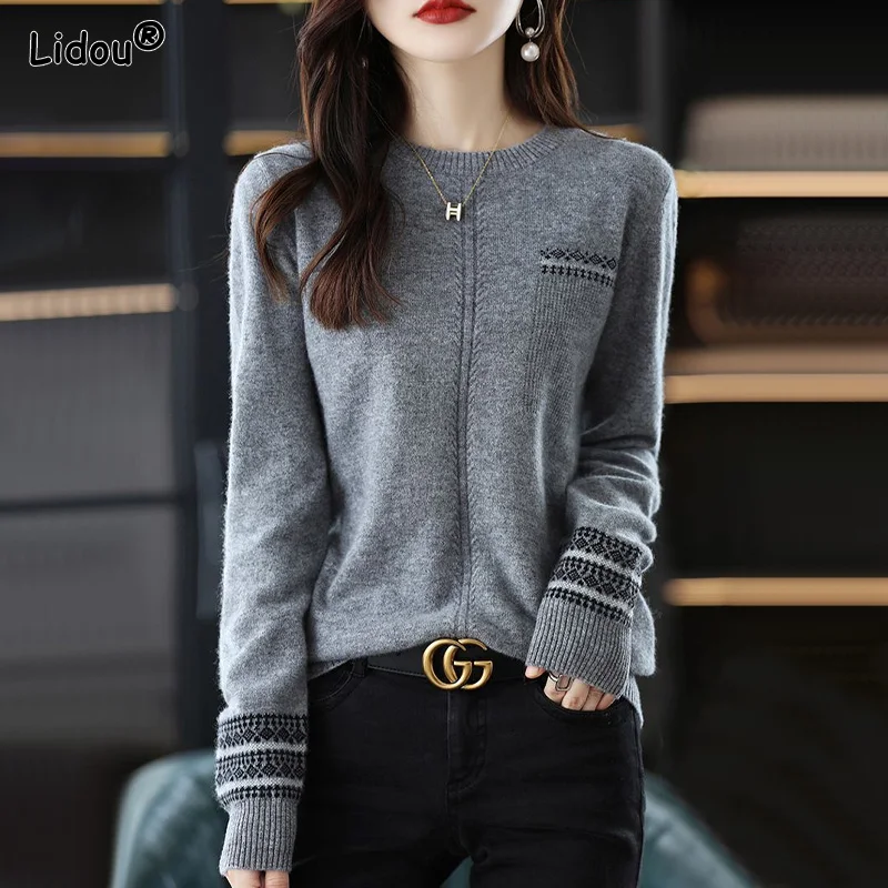 

Sweaters Cardigan Women's Clothing Autumn Winter Zippe Spliced O-neck Fleece Solid Casual Loose Fit Women Intellectual Knitted