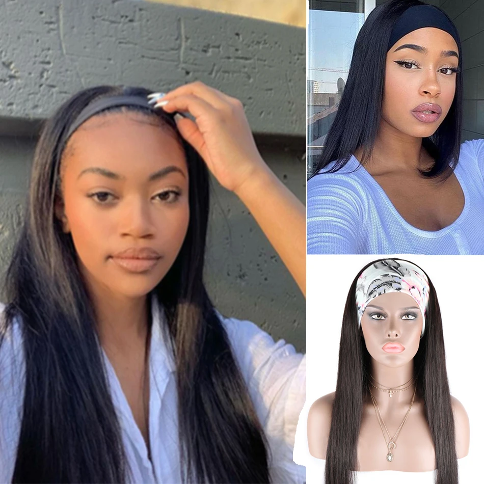 26 28 30 Inches Women's Headband Wig Long Straight Human Wigs 180 Density Glueless Natural Hair Headband Wigs for Black Women