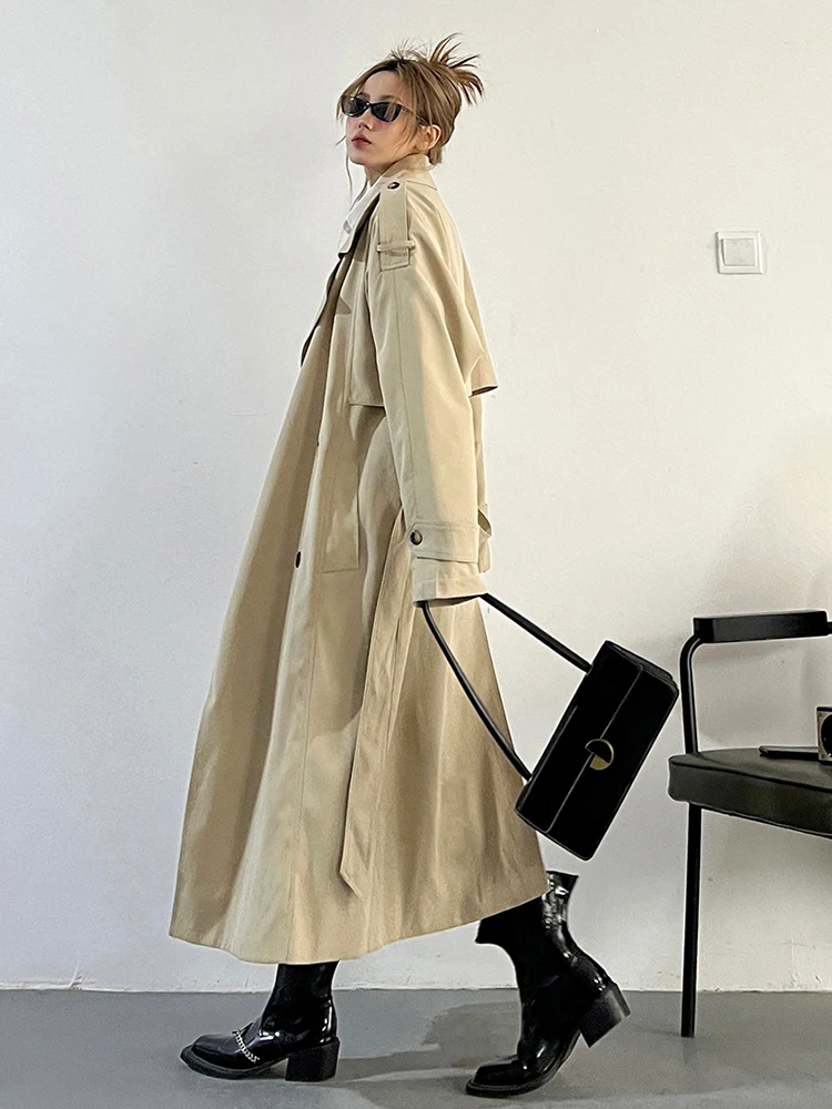 ZMEENNA абрикосовый Тренч большого размера с поясом женский новый свободный крой