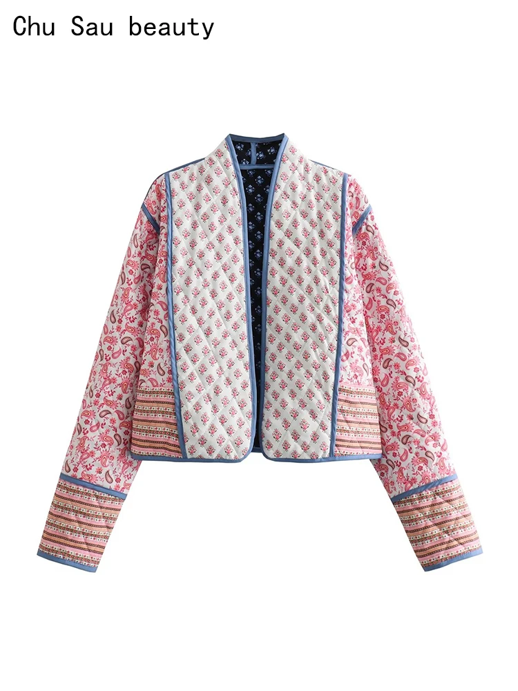 

Chu Sau beauty 2023 женские Зимние Модные Винтажные двусторонние куртки с цветочным принтом повседневные теплые кардиганы с длинным рукавом толстые пальто