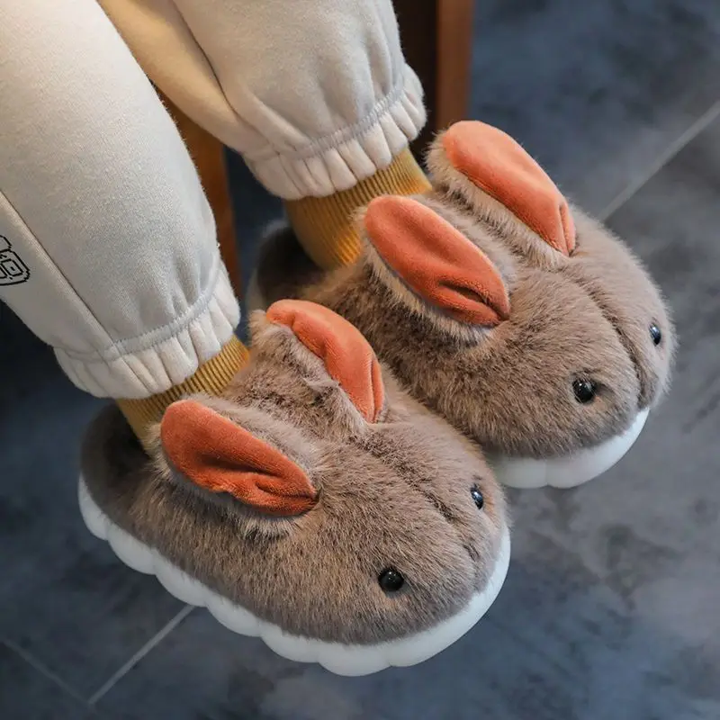 Simulation Bunny Slides For Kids Shoes Winter Fluffy Slippers Infant Home Shoes Children Toddler Rabbit Slippers Fur Flip Flop