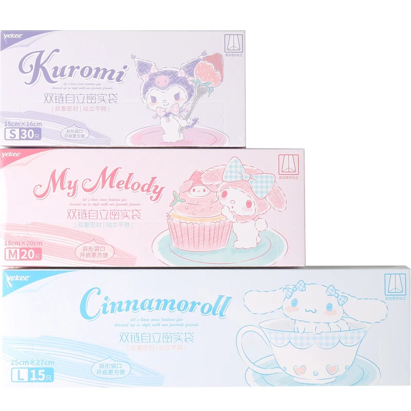 

Kawaii Sanrios My Melody Cinnamoroll Purin Cartoon Anime Thickened Sliding Chain Seal Fresh-Keeping Bag Refrigerator Storage Bag