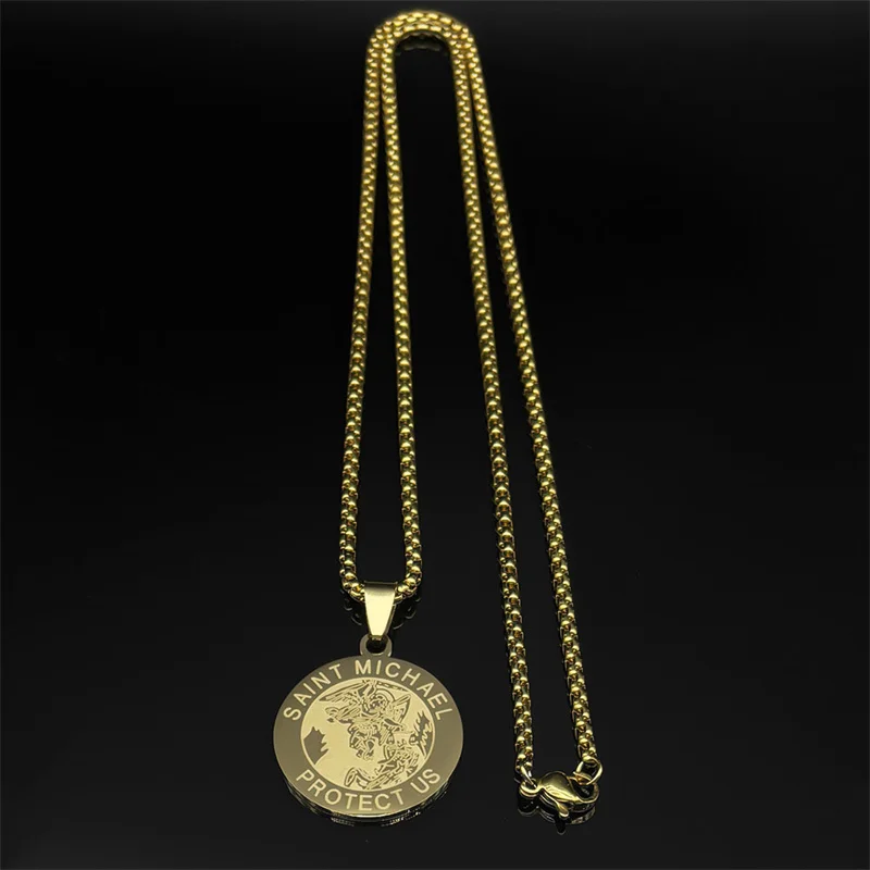 ЗАЩИТА МАЙКЛ США Архангел Медаль из нержавеющей стали Ожерелье Серьги Женщины