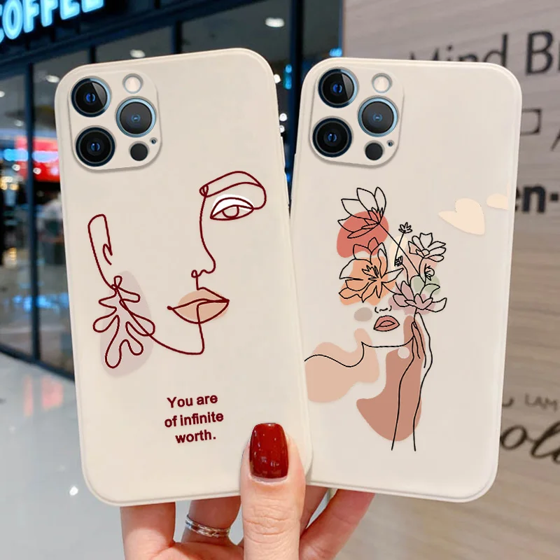 

Case For iPhone 11 Case Silicone Cover For iPhone 13 Pro Max 11 12 Mini XR X XS 7 8 6S 6 Plus SE 2020 Girl Abstract Phone Funda