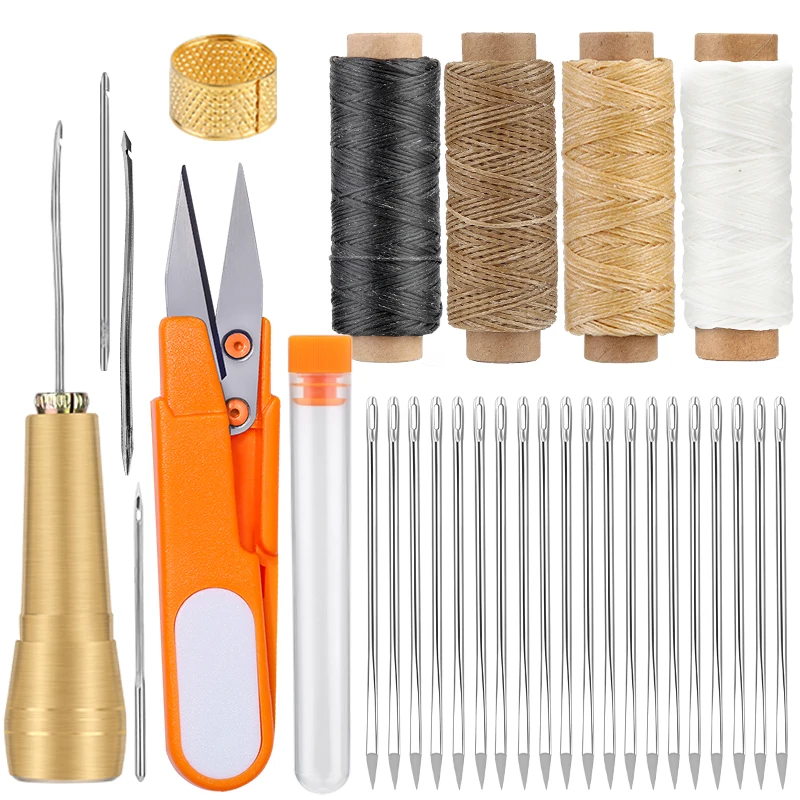 

KAOBUY Basic Leather Sewing Kit DIY Hand Stitching Tool Leather Sewing Needles With Waxed Thread Scissors Sewing Needle Works