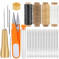 kaobuy basic leather sewing kit diy hand stitching tool leather sewing needles with waxed thread scissors sewing needle works