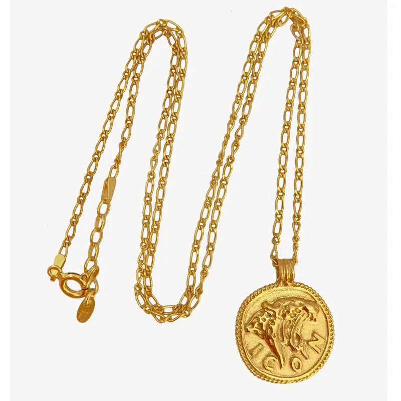 

LONDANY necklace Autumn and winter new jewelry copper embossed tiger head coin pendant long necklace female gold coin sweater